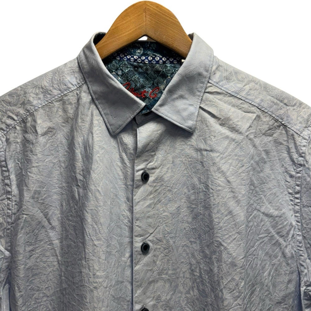 Robert Graham Mens Sz XL Classic Light Blue Paisley Jacquard Flip Cuff S/S Shirt